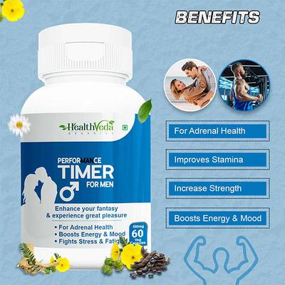 Health Veda Performance Timer 500 mg Veg Capsule for Men 60's - Herbal Dietary Supplement