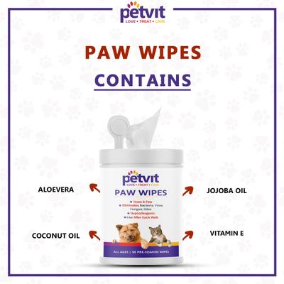 Petvit Nose and Paw Wipes (Pack of 2 x 50s) 1's - Pet accessories