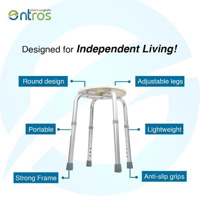 Entros Premium Aluminium Height Adjustable Shower Bathing Stool (6020A) 1's - Health Monitoring Devices