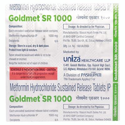 GOLDMET SR 1000 Tablet 10's - Diabetes-Ant