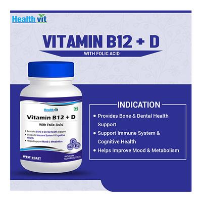 Healthvit Vitamin B12 + D3 with Folic Acid Tablet 60's (N) - Multi-Vitamins