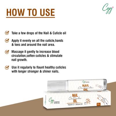 CGG Cosmetics Nail Cuticle Oil (SPF 15 PA+++) - Vitamin E + Almond Oil 10 ml - Nail Care