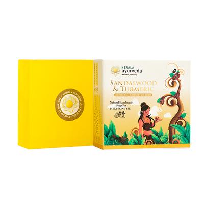 Kerala Ayurveda Natural Handmade Soap (Normal-Sensitive Skin) - Sandalwood & Turmeric 125 gm - Soaps
