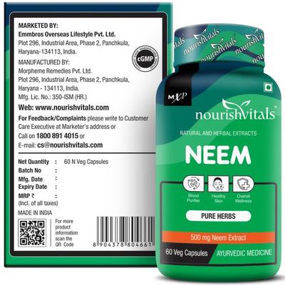 NourishVitals Neem 500 mg Veg Capsule 60's - Hair & Skin