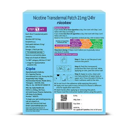 Nicotex Nicotine Transdermal 21 mg Patch 7's - Nicotine Patch