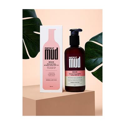 MensXP Mud Begin SPF 15 Natural Face & Body Lotion - Vanilla Clay & Lavender Oil 300 ml - Lotions & Creams