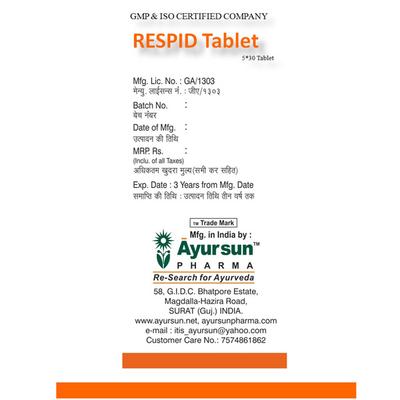 Ayursun Respid Tablet (Pack of 5 x 30's) - Speciality Medicines