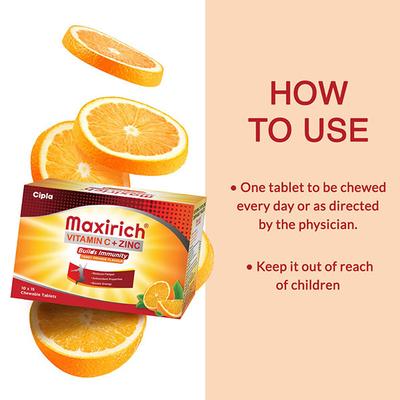 Maxirich Vitamin C+ Zinc Chewable Tablets 15's - Vitamin C