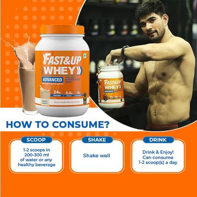 Fast&Up Whey Advanced Protein Powder - Creamy Vanilla Flavour 912 gm - Whey Proteins