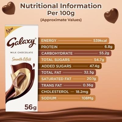 Galaxy Milk Chocolate Bar - Smooth Milk 56 gm - Nutritional Bars