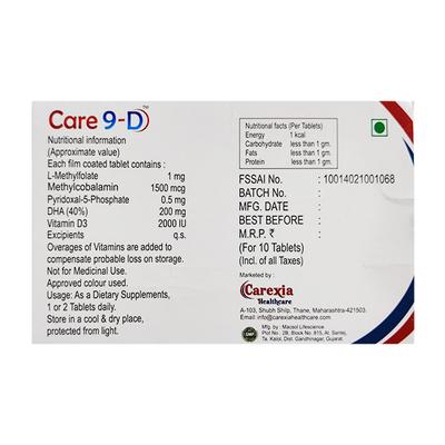 CARE 9 D Tablet 10's - Supplements-Vam