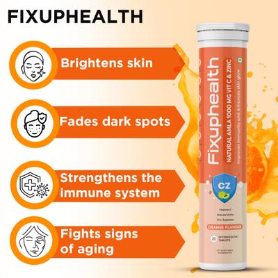 FixUpHealth Natural Amla Effervescent Tablet - Orange Flavour 20s & FixUpHealth Multivitamins and Multiminerals Effervescent Tablet - Orange Flavour 20s 1's - Herbal Dietary Supplement