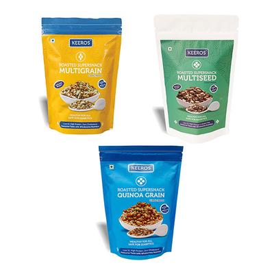 Keeros Roasted Supersnack Classic Combo (Multigrain 200 gm + Multiseed 200 gm + Quinoa Grain 200 gm) - Nutritional Bars