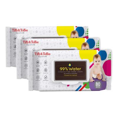Tiffy & Toffee 99% Water Baby Wet Wipes (Pack of 3 x 80's) - Diapers & Wipes