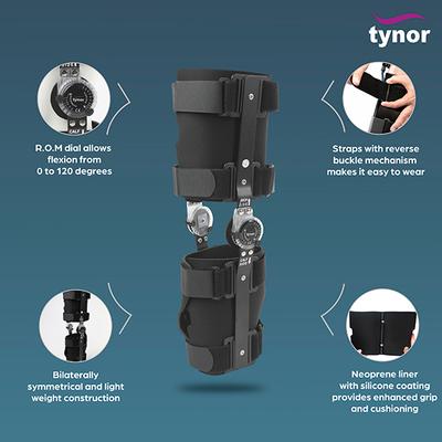 Tynor R.O.M. Knee Brace (22 Inches x 56 cm) (UN) (D 48) - Knee/Leg Supports