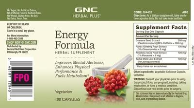 GNC Herbal Plus Energy Formula Vegetarian Capsules 100's - Vital Health