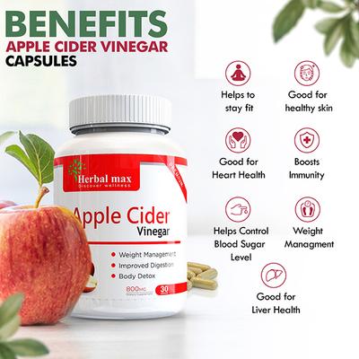 Herbal Max Apple Cider Vinegar Dietary Supplement 800 mg Capsule 30's - Apple Cider Vinegar - Acv