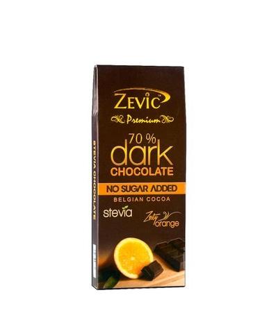 Zevic 70% Dark Belgian Chocolate with Orange Zest and Stevia 40 gm - Nutritional Bars