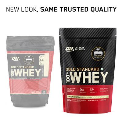 Optimum Nutrition (ON) 100% Whey Gold Standard Powder - Vanilla Ice Cream 1 lb - Whey Proteins