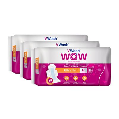 VWash WOW Ultra Thin Sanitary Pad - Regular (Pack of 3 x 16's) - Sanitary Napkins
