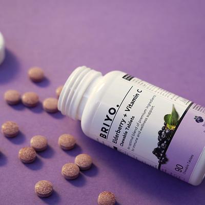 Briyo Elderberry Plus Vitamin C - Chewable Tablets - Natural Berry Flavour 90's - Vitamin C