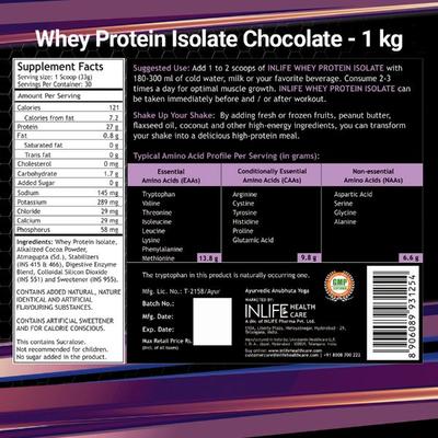 INLIFE 100% Isolate Whey Protein Powder Chocolate 1 kg - Whey Proteins