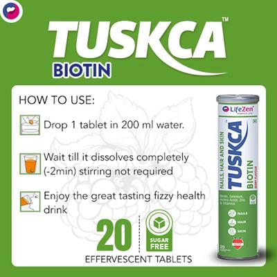 LifeZen Tuskca Biotin Effervescent Tablet - Berry 20's - Hair & Skin
