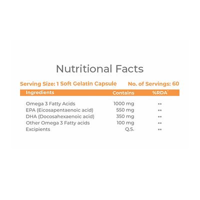 Hohner Omega 3 EPA & DHA Softgel Capsule 60's - Omega Fish Oil Fatty Acids