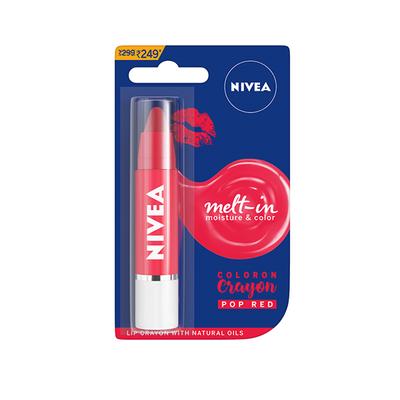 Nivea Color On Lip Crayon Pop Red 3 gm - Lip Balms