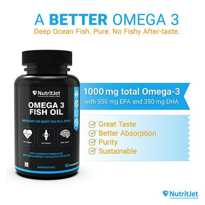 NutritJet Omega 3 Fish Oil Soft Gel Capsule 60's - Omega Fish Oil Fatty Acids