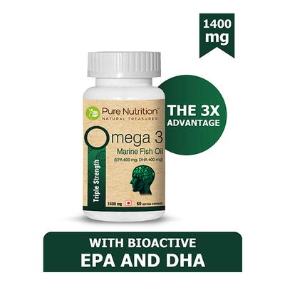 Pure Nutrition Omega 3 Marine Fish Oil 1400 mg Softgel Capsule 60's - Omega Fish Oil Fatty Acids