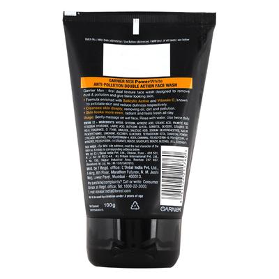 Garnier Men Face Wash Power White Double Action 100 gm - Face Wash & Cleansers