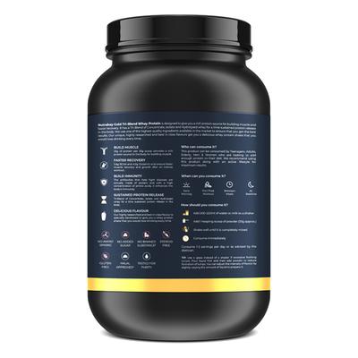 Nutrabay Gold Tri-Blend Whey Protein Powder - Strawberry Milkshake Flavour 1 kg - Whey Proteins