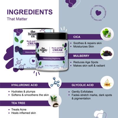 The Beauty Co. Back and Bum Moisturizing Brightening Cream 100 gm - Lotions & Creams