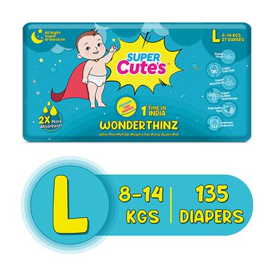 Super Cute's WonderThinz Pull-up Diaper - (L) (8 - 14 kg) (Pack of 5 x 27's) - Diapers & Wipes