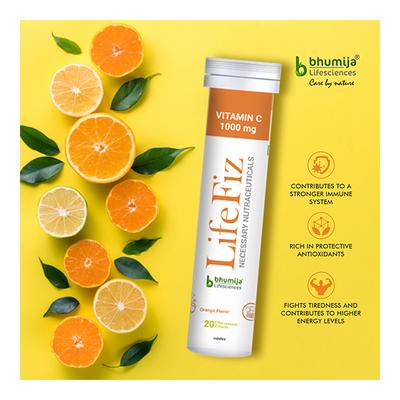 Bhumija Lifesciences LifeFiz Vitamin C 1000 mg Veg Effervescent Tablet - Orange Flavour 20's - Vitamin C