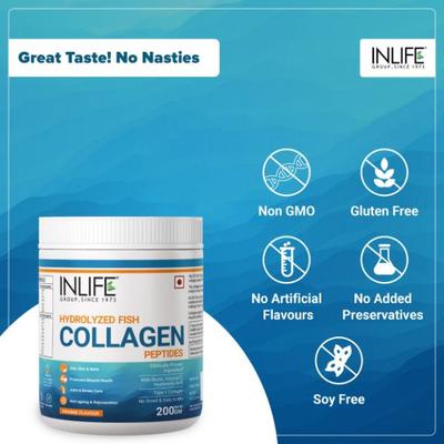 Inlife Hydrolyzed Fish Collagen Powder - Orange 200 g - Hair & Skin