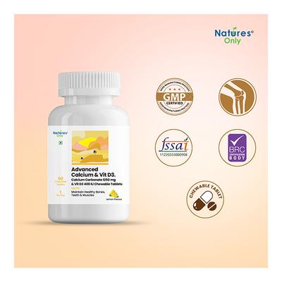 Natures Only Advanced Calcium 1250 mg & Vitamin D3 400 IU Chewable Tablets 60's - Multi-Vitamins