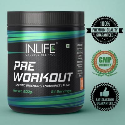INLIFE Pre Workout Powder - Orange Flavour 200 gm - Energy Drinks
