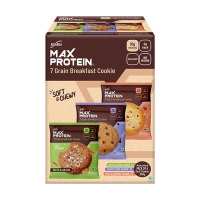 RiteBite Max Protein 7 Grain Breakfast Cookie Box - Assorted (Pack of 6 x 55 gm) - Nutritional Bars