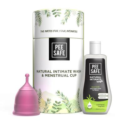 Pee Safe Natural Intimate Wash Liquid 105 ml + Menstrual Cup (S) - Menstrual Cups