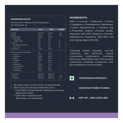 Nutrabay Pro EAA + Electrolytes - Lemon Lime 250 gm - Amino Acids