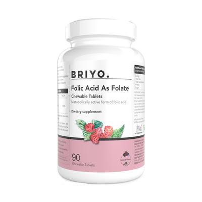 Briyo Folic Acid Chewable tablets - Natural Raspberry Flavor 90's - Multi-Vitamins