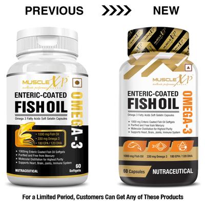 MuscleXP Omega-3 Enteric-Coated Fish Oil Softgels 60's - Omega Fish Oil Fatty Acids