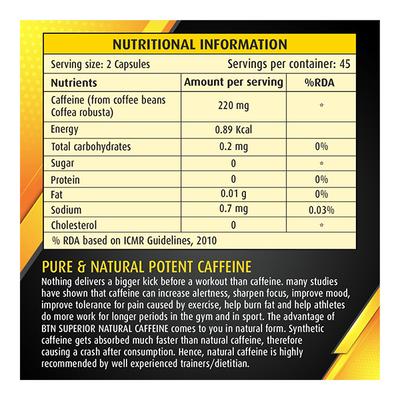 BTN Superior Natural Caffeine Veg Capsule 90's - Herbal Dietary Supplement