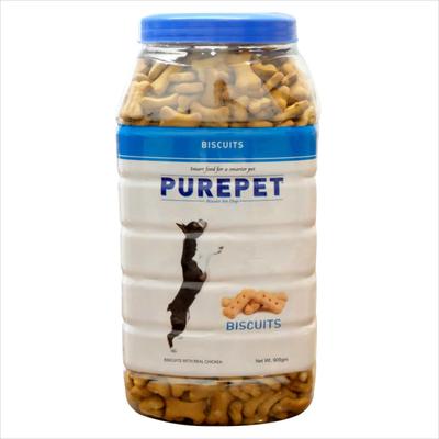 Purepet Milk Flavour, Real Chicken Biscuit,Dog Treats- Jar 905 gm - Petfood