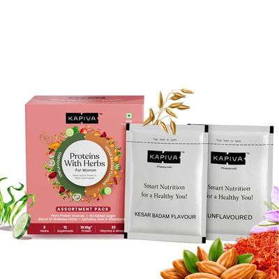 Kapiva Proteins with Herbs for Women - Assortment Pack (Pack of 12 x 35 gm) - Health Products