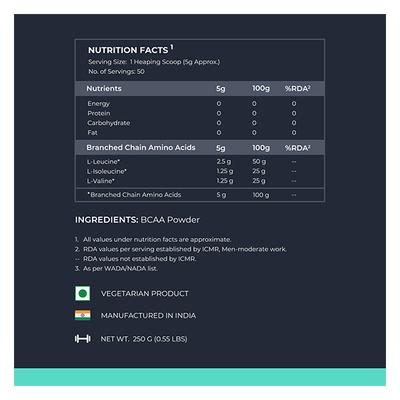 Nutrabay Pure BCAA Powder - Unflavoured 250 gm - Bcaa Supplements