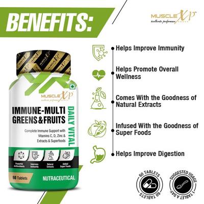 MuscleXP Immune Multi Greens & Fruits Daily Vital Tablet 60's - Multi-Vitamins