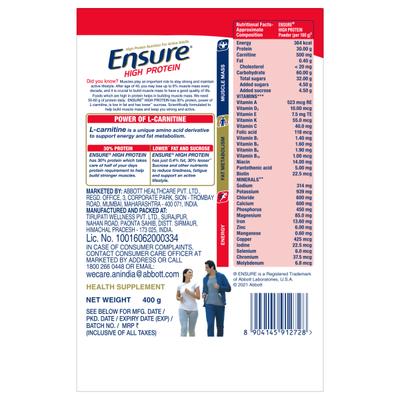 Ensure High Protein Nutrition Powder - Chocolate Flavour 400 gm (Refill Pack) - Daily Health Drinks